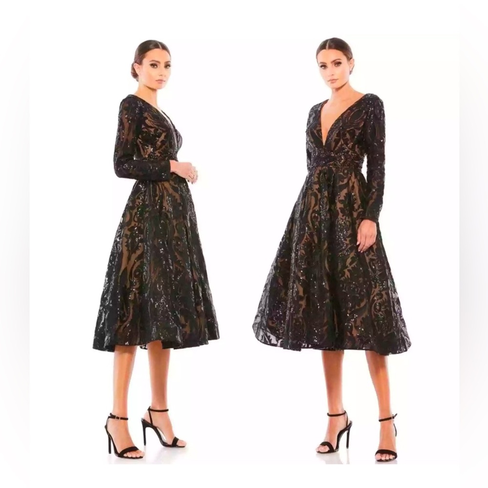 NWT MAC DUGGAL 67529‎ SEQUIN EMBELLISHED A-LINE COCKTAIL DRESS BLACK SIZE 6